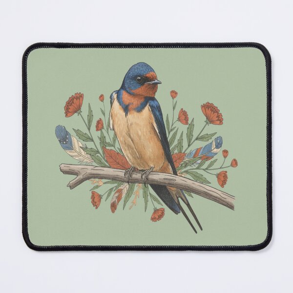 Item preview, Barn Swallow Bird with Branch and Rustic Flowers designed and sold by BirdsnStuff.