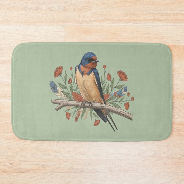 Item preview, Barn Swallow Bird with Branch and Rustic Flowers designed and sold by BirdsnStuff.