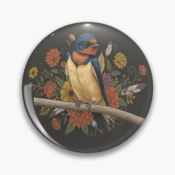 Item preview, Barn Swallow Bird with Colorful Flowers designed and sold by BirdsnStuff.
