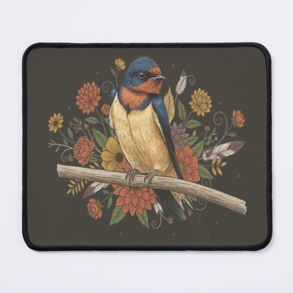 Item preview, Barn Swallow Bird with Colorful Flowers designed and sold by BirdsnStuff.
