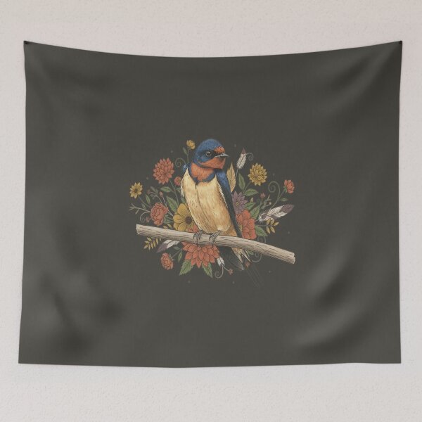 Item preview, Barn Swallow Bird with Colorful Flowers designed and sold by BirdsnStuff.