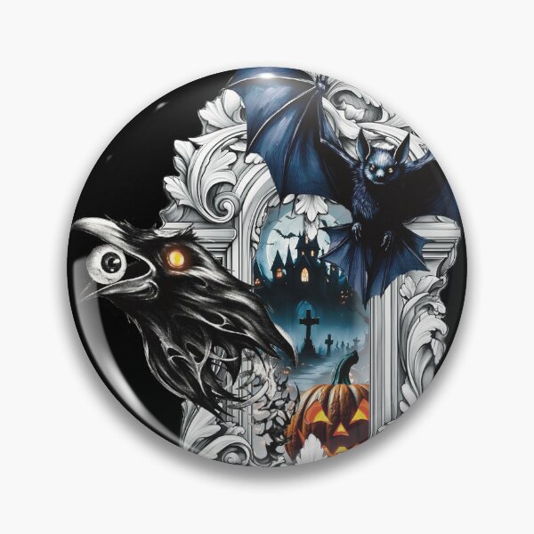 Artikelvorschau, Gothic Halloween Fledermaus und Krähe Design – Gruseliges Kürbis-Kunstwerk entworfen und verkauft von Pandositive.