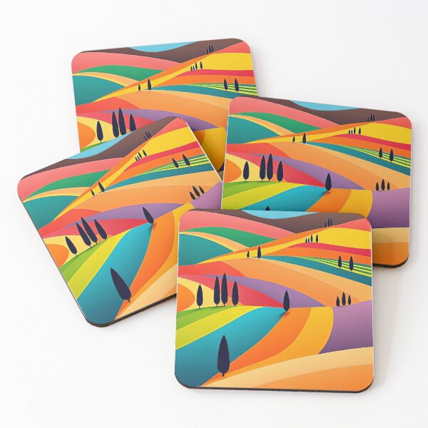 Item preview, Colourful fields with cypresses designed and sold by SpeckAndLook.
