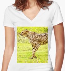 “Champion Of The Sprint”, Photo / Digital Painting Women's Fitted V-Neck T-Shirt