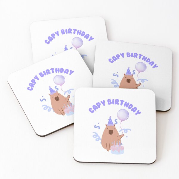 Item preview, purple Happy Birthday Capybara Capybirthday with cake and balloons designed and sold by luckyhue.