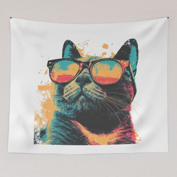 Item preview, Retro Cool Cat with Sunglasses – Vintage 80s Style designed and sold by AlexLineArt.