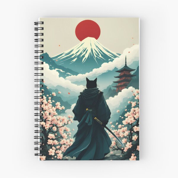 Item preview, Samurai Cat Warrior Cherry Blossom Fuji Mount Vintage Japanese Art Graphic designed and sold by Go-Fun.