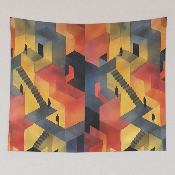 Item preview, Visionary watercolor maze merging surreal geometry and symbolism designed and sold by Piotrek0001.