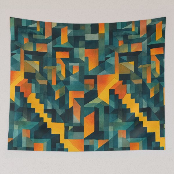 Item preview, Watercolor art of surreal labyrinth and endless stairs designed and sold by Piotrek0001.