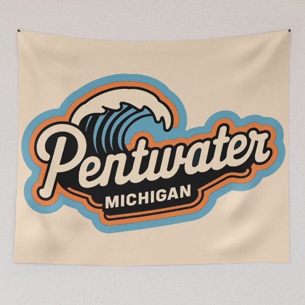 Item preview, Pentwater Michigan 70s Retro Wave Decal designed and sold by TheOldMittenIllustrated.