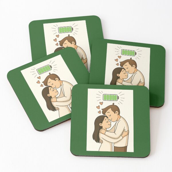 Item preview, Love Hug – Battery Full Couple Illustration designed and sold by StickerBloomArt.