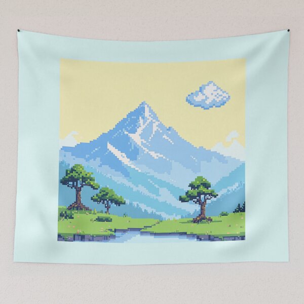 Item preview, Pixel Art Mountain Landscape River Nature Scenery designed and sold by NewAspect.