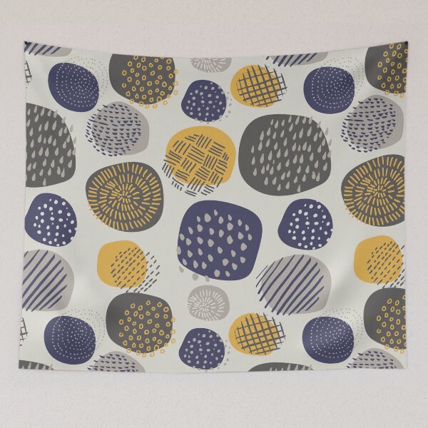Item preview, Abstract Pattern of Circles in Navy and Mustard designed and sold by latheandquill.