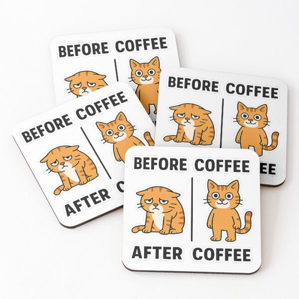 Item preview, Funny Cat Before Coffee After Coffee Meme designed and sold by MeowLaugh.