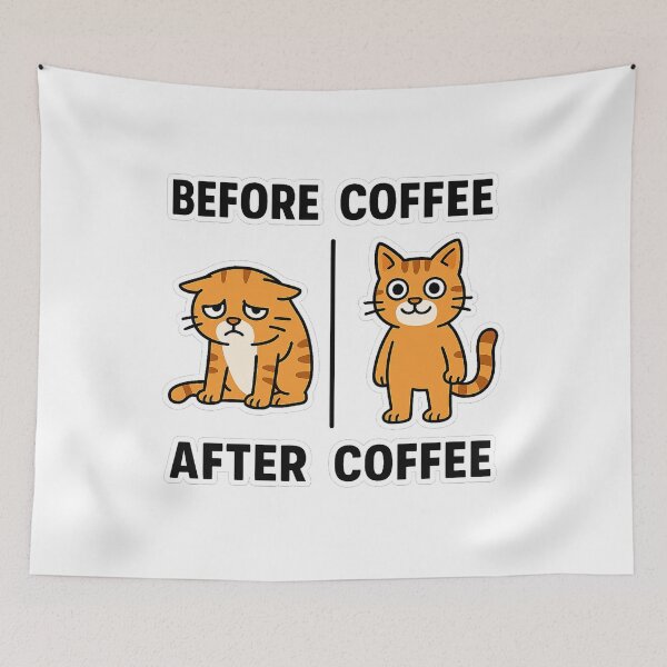 Item preview, Funny Cat Before Coffee After Coffee Meme designed and sold by MeowLaugh.