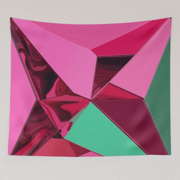 Aperçu de l'œuvre Décoration murale géométrique chromée en rose, rouge et vert – Impression abstraite moderne créée et vendue par Harmonic_Layers.