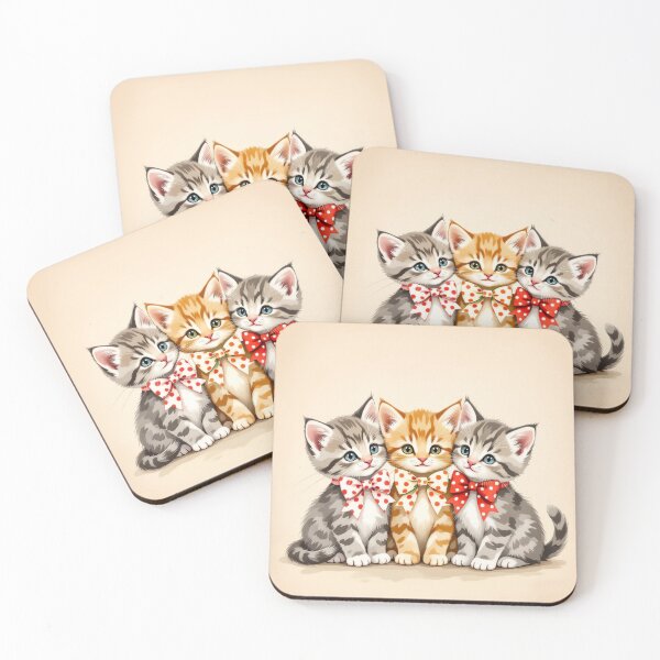 Item preview, Vintage Kitten Trio with Polka Dot Bows - Cute Cat Lover Gift designed and sold by NewAspect.