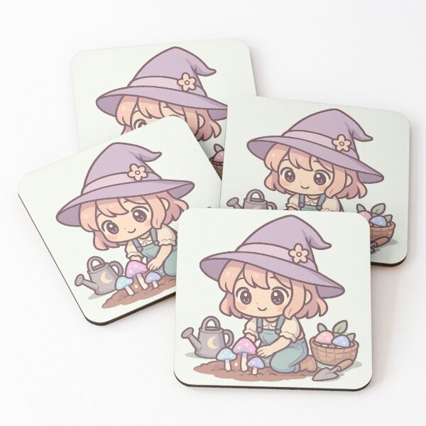 Item preview, Chibi Kawaii Witch Planting Magical Mushrooms designed and sold by LuKreate.