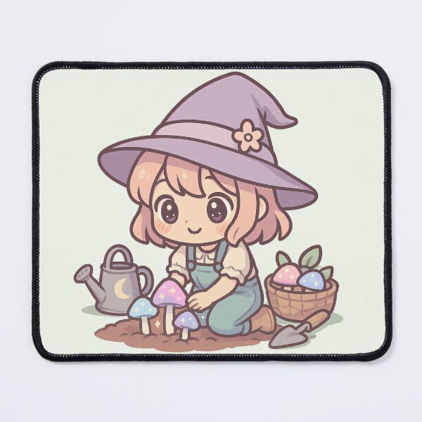 Item preview, Chibi Kawaii Witch Planting Magical Mushrooms designed and sold by LuKreate.