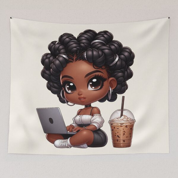 Item preview, Lov ely Dark Skin Girl with Ponytail – Cute Art designed and sold by Lulunza.