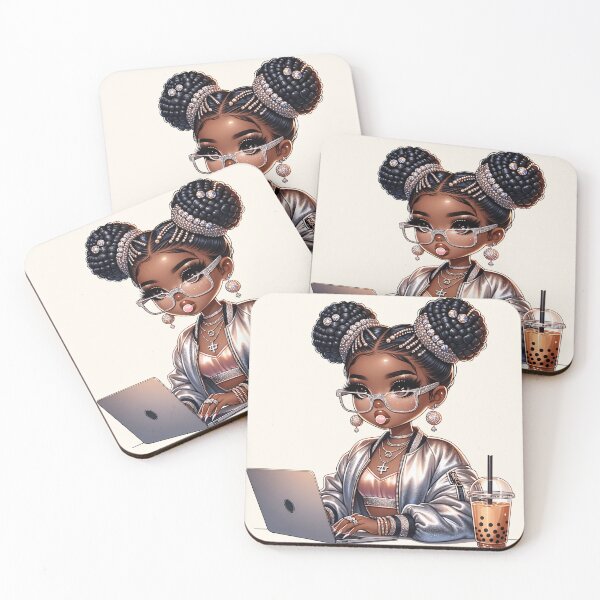 Item preview, Happy Black Girl with Puffs – Playful Cartoon Style designed and sold by Lulunza.