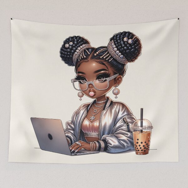 Item preview, Happy Black Girl with Puffs – Playful Cartoon Style designed and sold by Lulunza.
