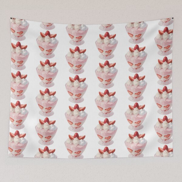 Item preview, pink and white strawberry pudding aesthetic dessert designed and sold by viviofthevalley.
