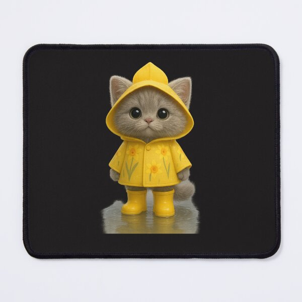 Item preview, Cute Grey Cat in Daffodill Raincoat - Adorable Spring Cat Art designed and sold by Moons Studio.