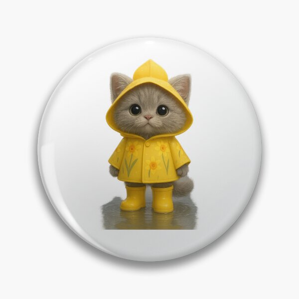 Item preview, Cute Grey Cat in Daffodill Raincoat - Adorable Spring Cat Art designed and sold by Moons Studio.