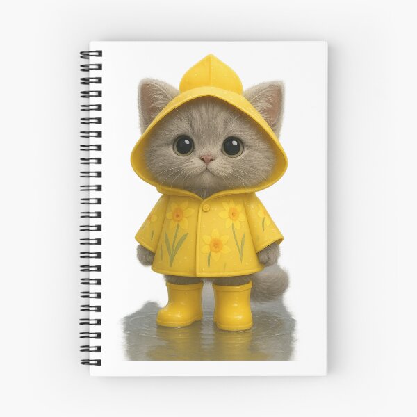 Item preview, Cute Grey Cat in Daffodill Raincoat - Adorable Spring Cat Art designed and sold by Moons Studio.