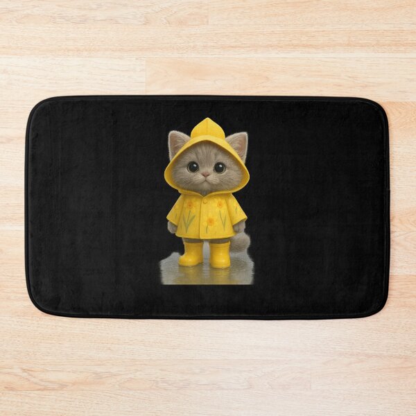 Item preview, Cute Grey Cat in Daffodill Raincoat - Adorable Spring Cat Art designed and sold by Moons Studio.
