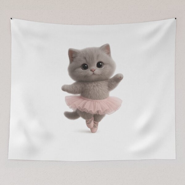 Item preview, Cute Ballerina Cat in Pink Tutu - Adorable Fluffy Cat Dance Art designed and sold by Moons Studio.