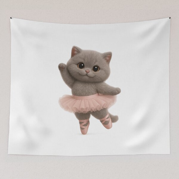 Item preview, Cute Ballet Cat in Pink Tutu - Adorable Grey British Shorthair Cat Art designed and sold by Moons Studio.