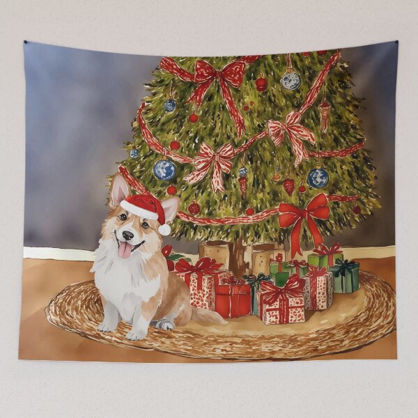 Item preview, Corgi Dog Christmas Tree Dog Puppy Watercolor designed and sold by Magnolia Valley Art.