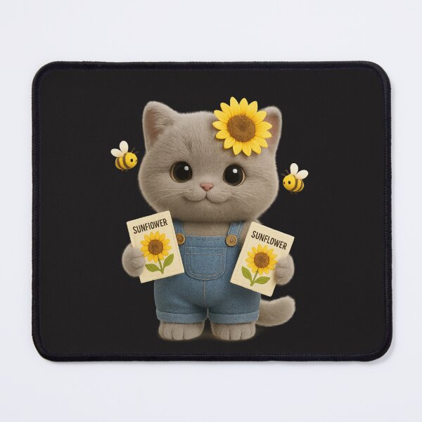 Item preview, Cute Sunflower Farmer Cat with Seed Packets - Adorable Gardening Cat Art designed and sold by Moons Studio.