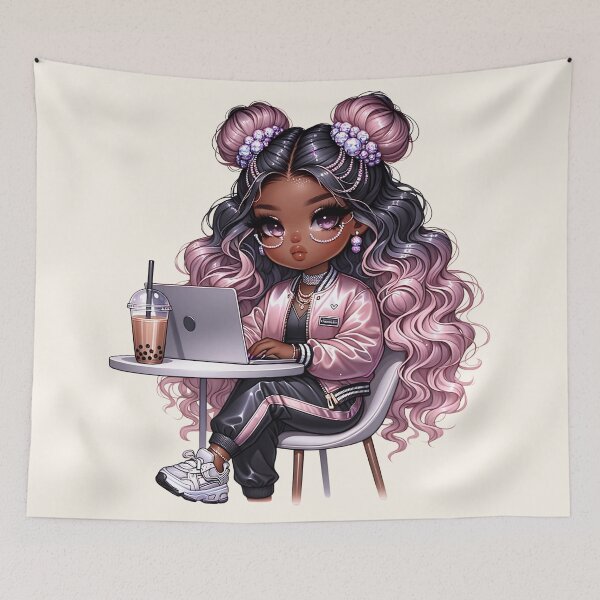 Item preview, Adorable Brown Girl in Dress – Kawaii Cartoon Style designed and sold by Lulunza.