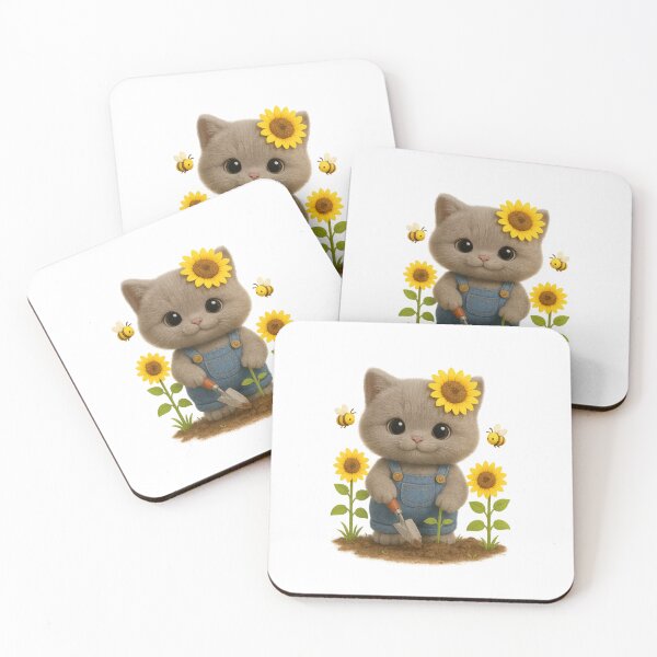 Item preview, Cute Sunflower Farmer Cat in Overalls - Adorable Gardening Cat Art designed and sold by Moons Studio.