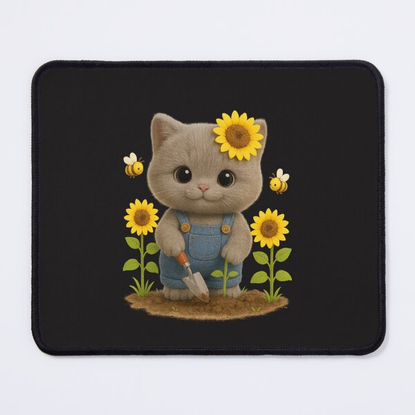 Item preview, Cute Sunflower Farmer Cat in Overalls - Adorable Gardening Cat Art designed and sold by Moons Studio.