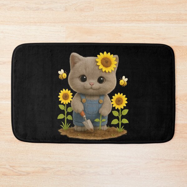 Item preview, Cute Sunflower Farmer Cat in Overalls - Adorable Gardening Cat Art designed and sold by Moons Studio.
