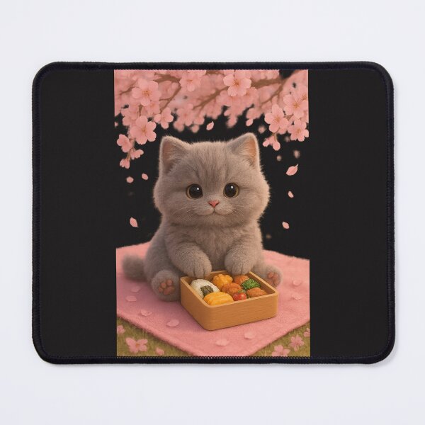 Item preview, Cute Sakura Picnic Cat - Fluffy Grey Cat with Bento Box & Cherry Blossoms designed and sold by Moons Studio.