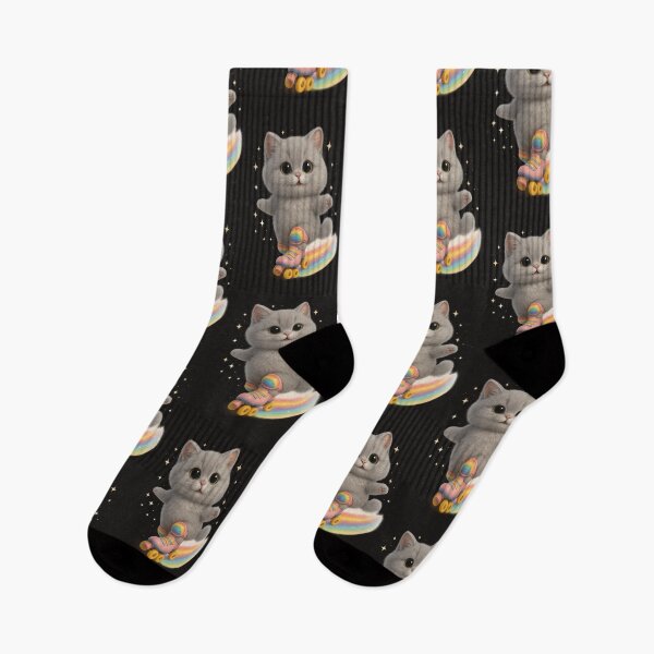 Item preview, Cute Roller Skater Cat - Adorable Grey British Shorthair Rainbow Sport Cat Art designed and sold by Moons Studio.