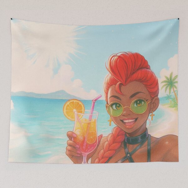 Item preview, Afro Caribbean Summer Vibes | Black Girl Beach Art with Cocktail | Tropical Aesthetic Illustration designed and sold by TedKentPhoto.