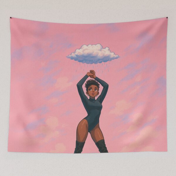 Item preview, Afro Woman Under Cloud | Fashion Illustration Black Girl Art | Pink Aesthetic Surreal Post designed and sold by TedKentPhoto.