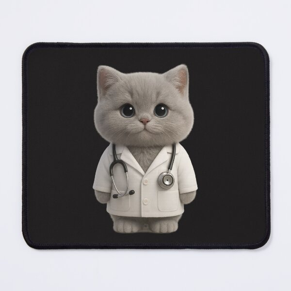 Item preview, Cute Doctor Cat in Lab Coat with Stethoscope - Adorable Fluffy Grey British Shorthair Cat Art designed and sold by Moons Studio.