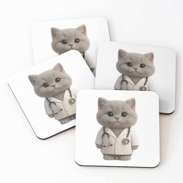 Item preview, Cute Doctor Cat in Lab Coat with Stethoscope - Adorable Fluffy Grey British Shorthair Cat Art  designed and sold by Moons Studio.