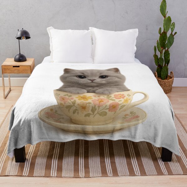 Item preview, Cute Cat in Floral Cottagecore Teacup - Adorable Fluffy Grey British Shorthair Kitten designed and sold by Moons Studio.