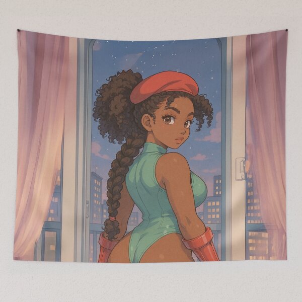 Item preview, Afro Cammy Street Fighter Vibes | Black Girl Fighter Illustration | Urban Night Aesthetic Art designed and sold by TedKentPhoto.