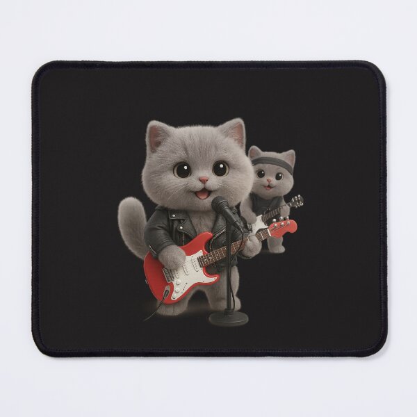 Item preview, Cute Rock Band Cat Playing Guitar - Adorable Grey British Shorthair Kitten Art designed and sold by Moons Studio.