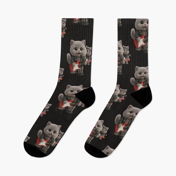 Item preview, Cute Rock Band Cat Playing Guitar - Adorable Grey British Shorthair Kitten Art designed and sold by Moons Studio.