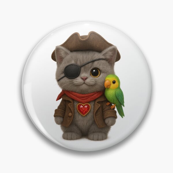 Item preview, Cute Pirate Cat With Parrot - Adorable Grey British Shorthair Treasure Cat designed and sold by Moons Studio.